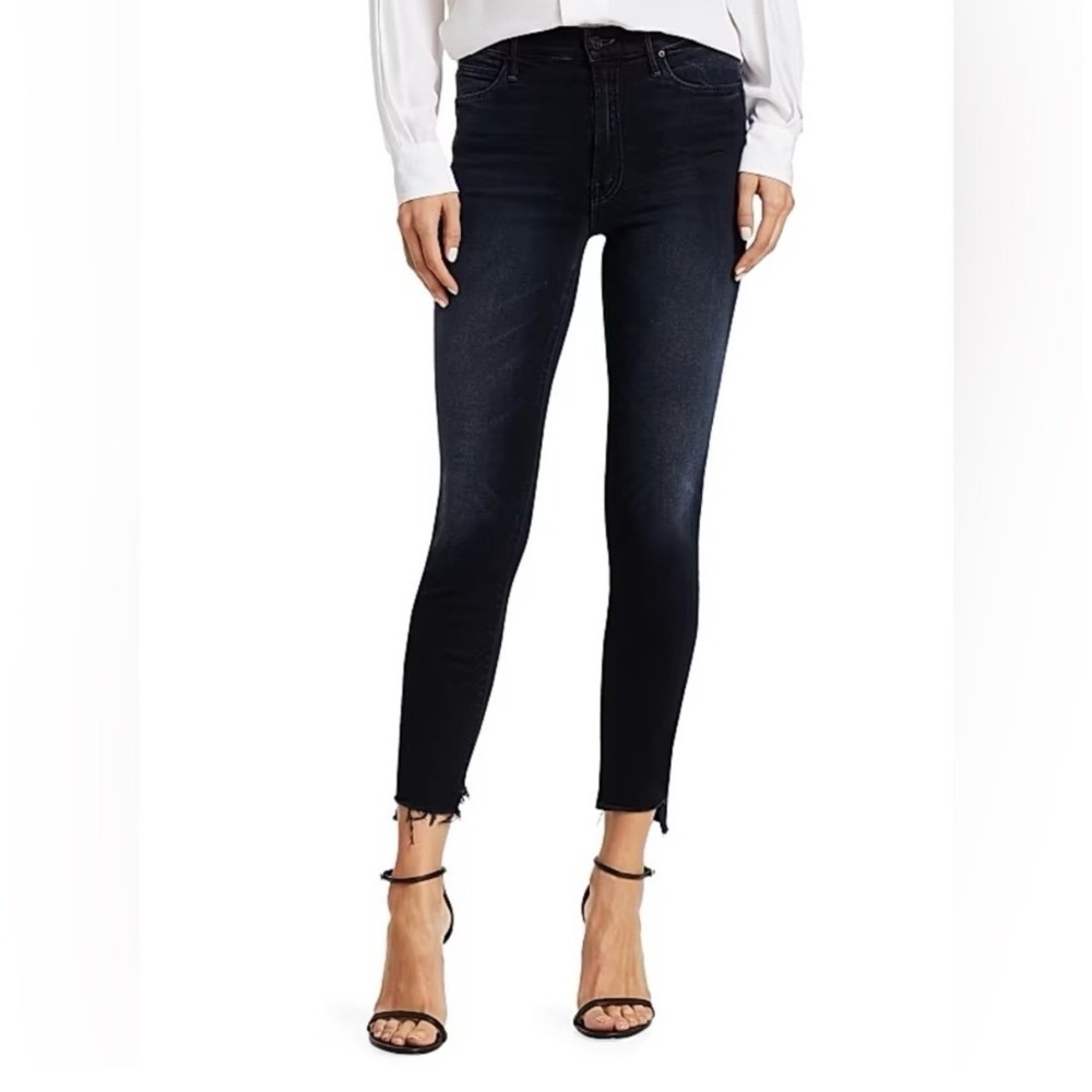 MOTHER Stunner Zip Ankle‎ Step Fray Jeans Womens 27 Black  Not Guilty High Rise